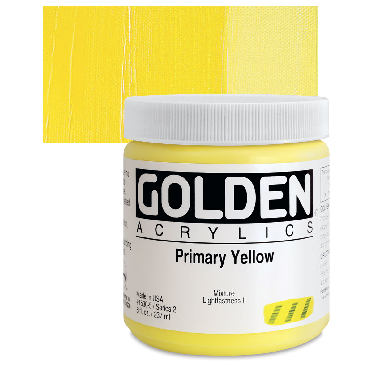 Golden Heavy Body Artist Acrylic - Primary Yellow, 8 oz Jar and swatch