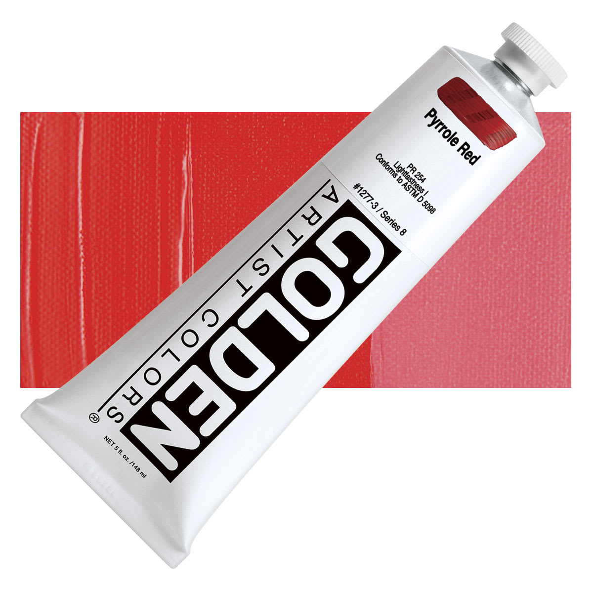 Golden Heavy Body Artist Acrylic - Pyrrole Red, 5 oz tube and swatch