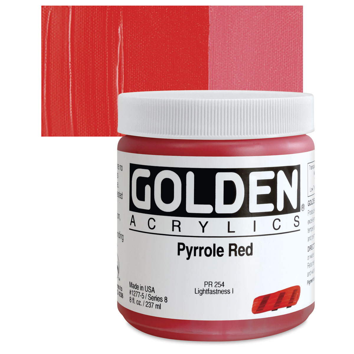 Golden Heavy Body Artist Acrylic - Pyrrole Red, 8 oz Jar and swatch