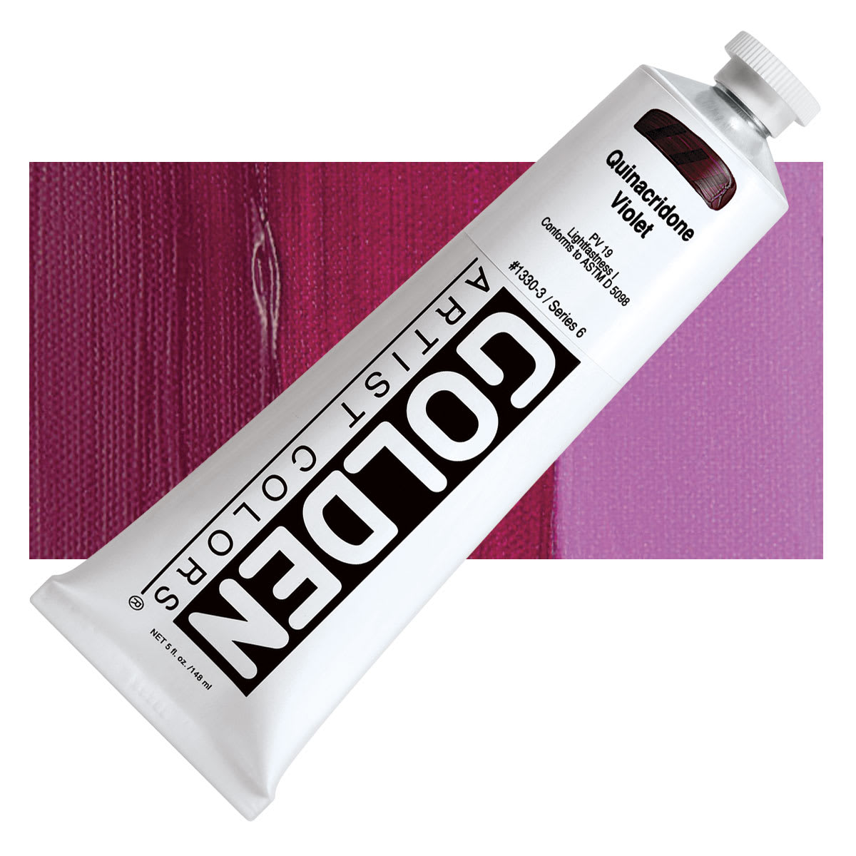 Golden Heavy Body Artist Acrylic - Quinacridone Violet, 5 oz tube and swatch