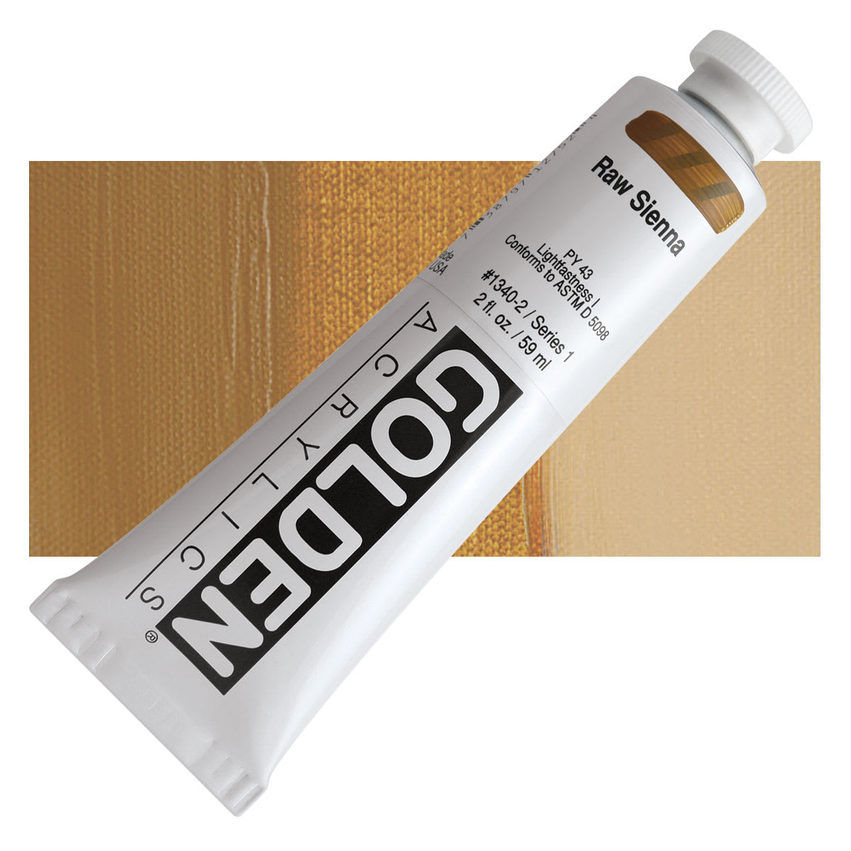 Golden Heavy Body Artist Acrylic - Raw Sienna, 2 oz Tube and swatch
