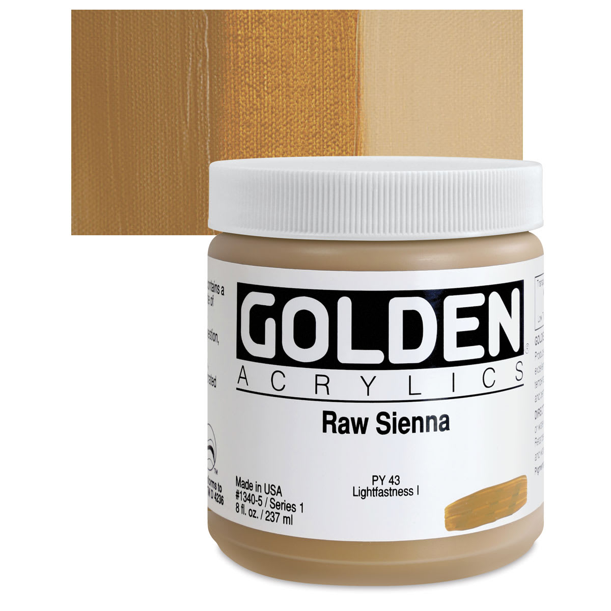 Golden Heavy Body Artist Acrylic - Raw Sienna, 8 oz Jar and swatch