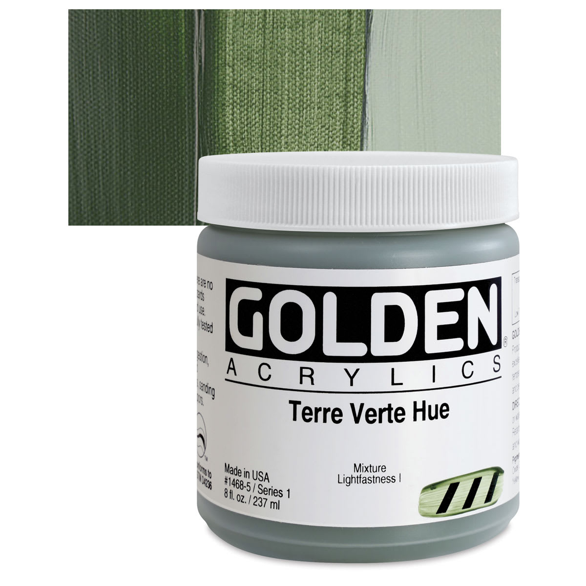 Golden Heavy Body Artist Acrylic - Terre Verte Hue, 8 oz Jar and swatch