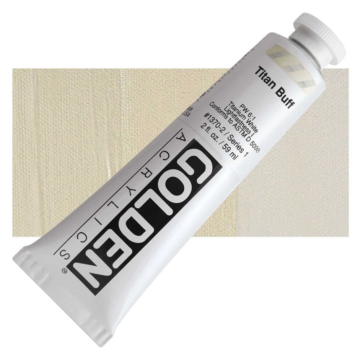 Golden Heavy Body Artist Acrylic - Titanium Buff, 2 oz Tube and swatch