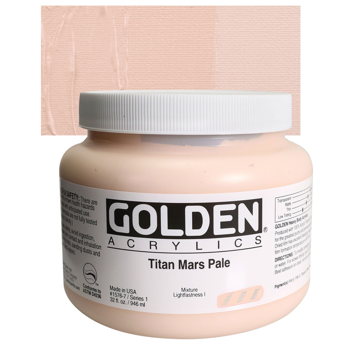 Golden Heavy Body Artist Acrylic - Titan Mars Pale, 32 oz and swatch