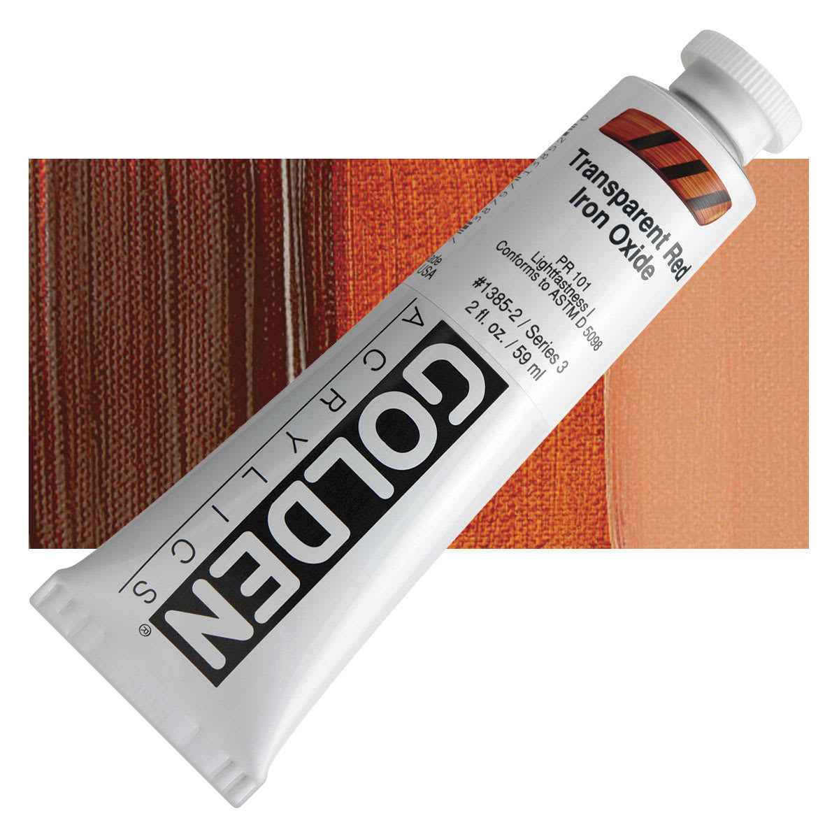 Golden Heavy Body Artist Acrylic - Transparent Red Iron Oxide, 2 oz Tube and swatch