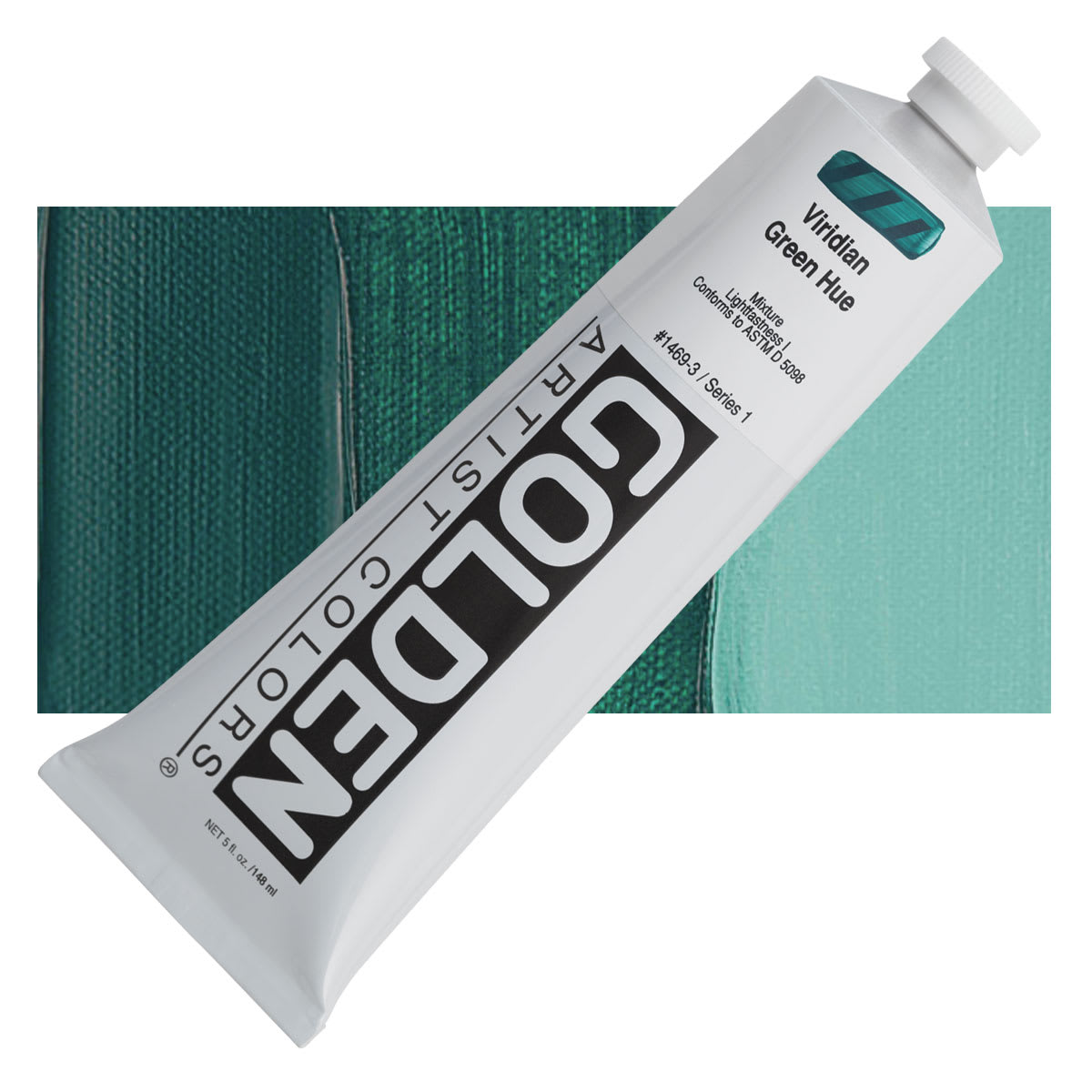 Golden Heavy Body Artist Acrylic - Viridian Green Hue, 5 oz Tube and swatch