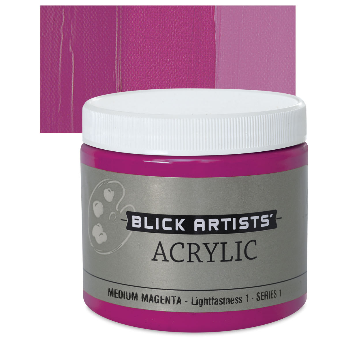 Blick Artists' Acrylic - Medium Magenta, 16 oz jar and swatch