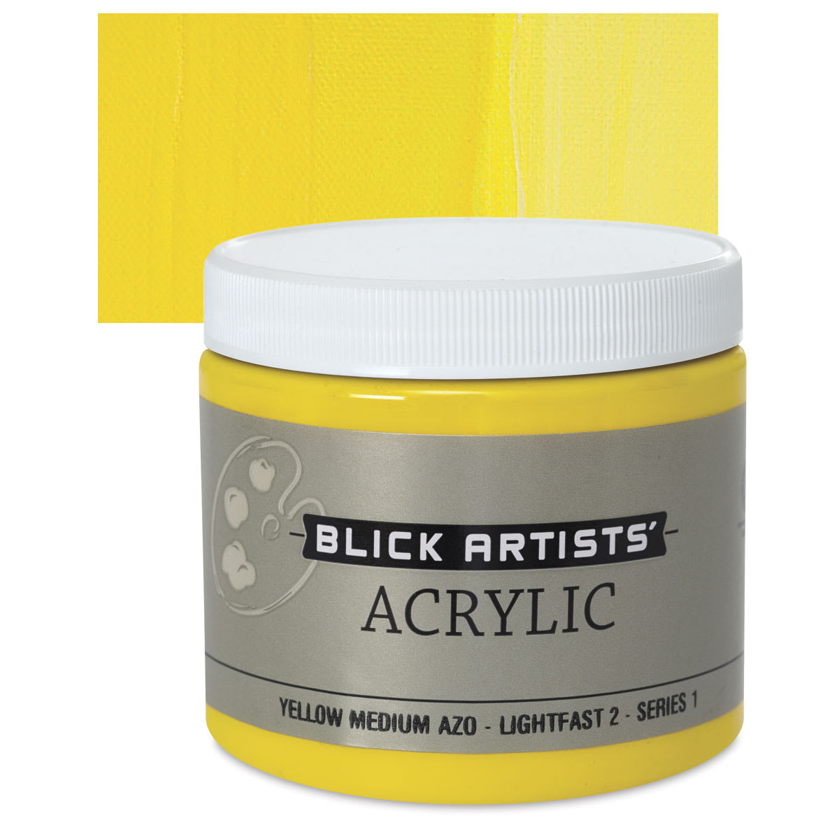 Blick Artists' Acrylic - Yellow Medium Azo, 16 oz jar and swatch