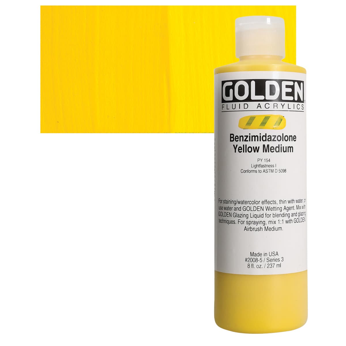 Golden Fluid Acrylic - Benzimidazolone Yellow Medium, 8 oz and swatch