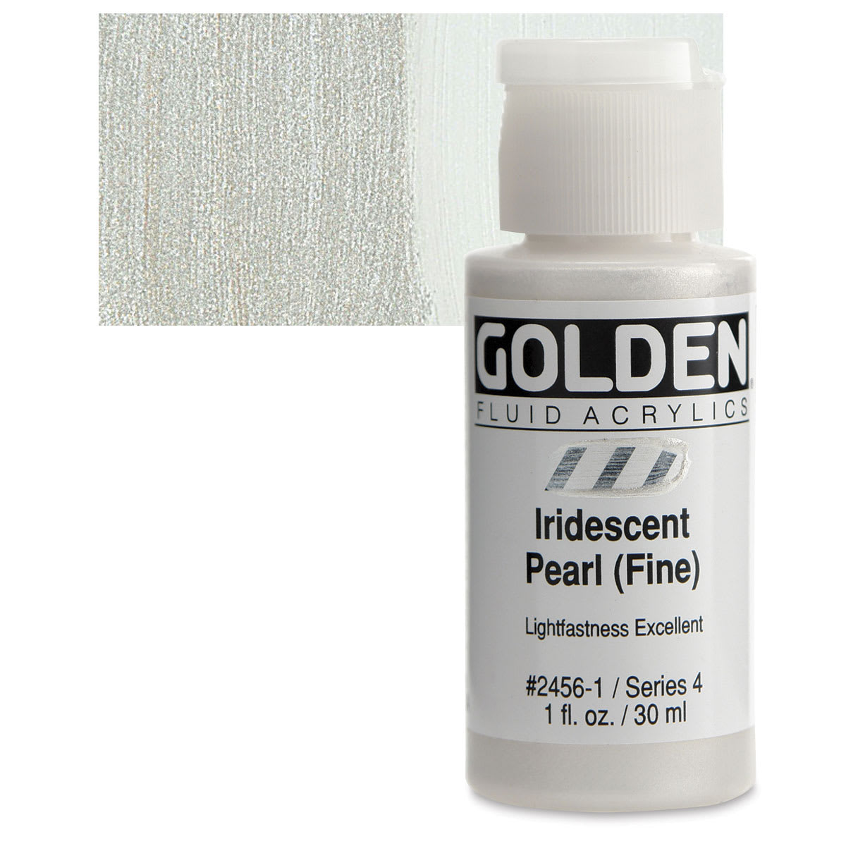 Golden Fluid Acrylic - Iridescent Pearl (Fine), 1 oz bottle and swatch