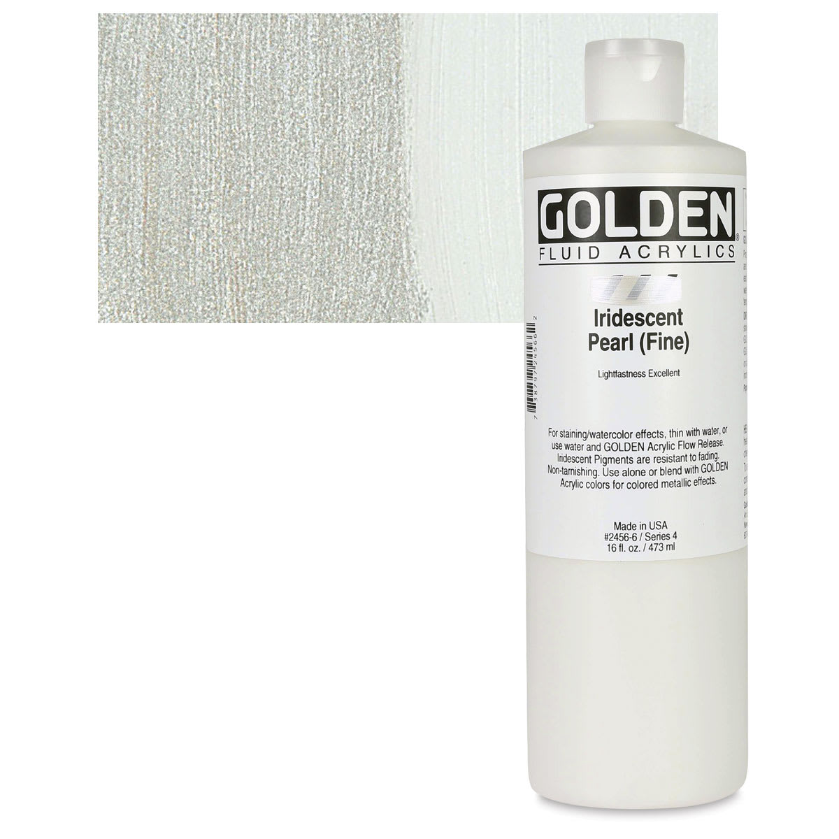 Golden Fluid Acrylic - Iridescent Pearl (Fine), 16 oz bottle and swatch