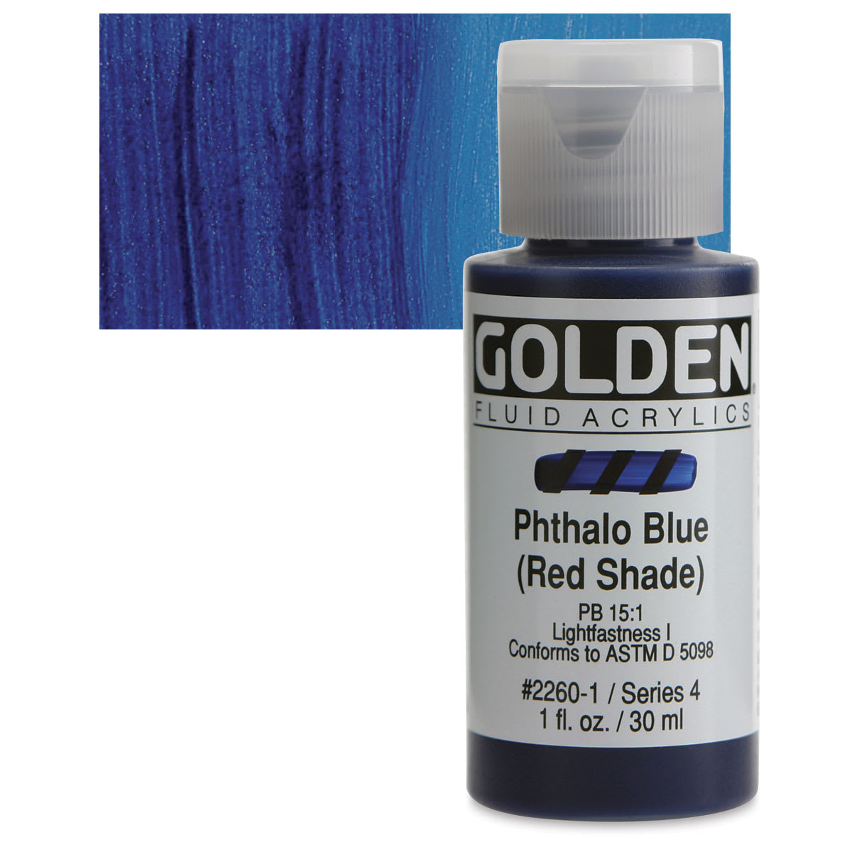 Golden Fluid Acrylic - Phthalo Blue (Red Shade), 1 oz bottle and swatch