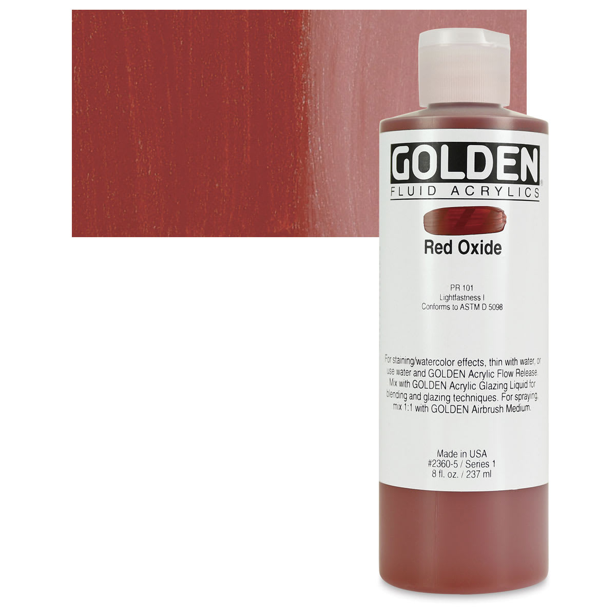 Golden Fluid Acrylic - Red Oxide, 8 oz bottle and swatch