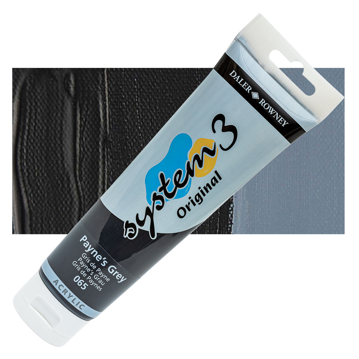 Daler-Rowney System3 Acrylic - Payne's Gray, 150 ml tube and swatch