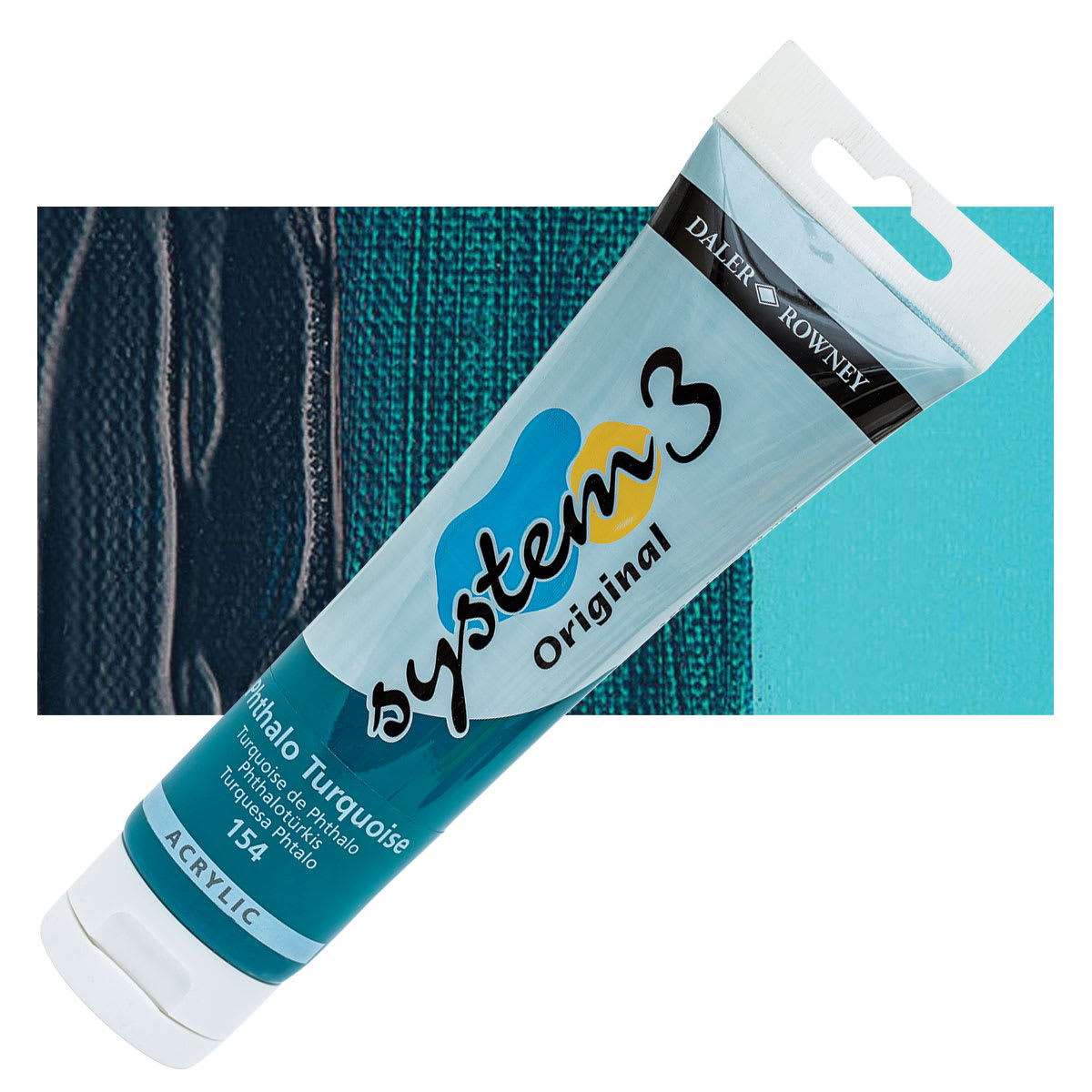 Daler-Rowney System3 Acrylic - Phthalo Turquoise, 150 ml tube and swatch
