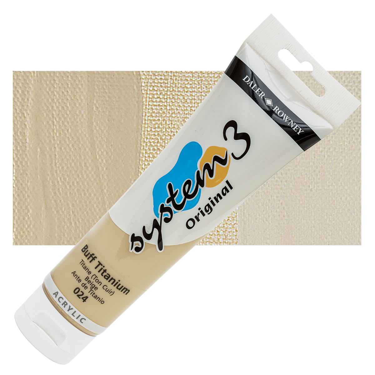 Daler-Rowney System3 Acrylic - Buff Titanium, 150 ml tube and swatch