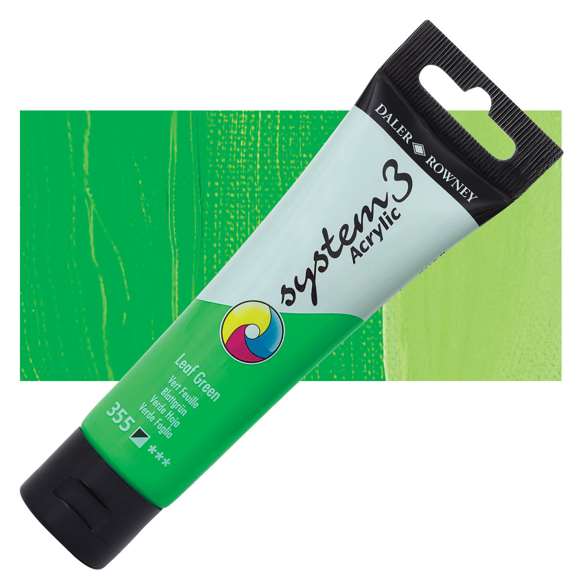 Daler-Rowney System3 Acrylic - Leaf Green, 59 ml tube and swatch