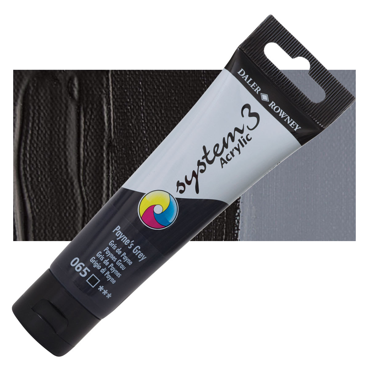 Daler-Rowney System3 Acrylic - Payne's Grey, 59 ml tube and swatch