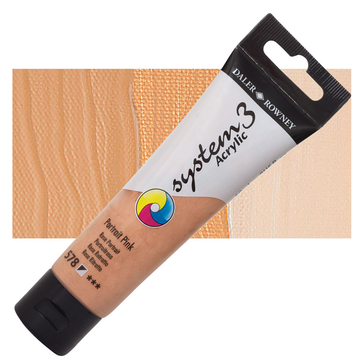 Daler-Rowney System3 Acrylic - Peach Pink, 59 ml tube and swatch