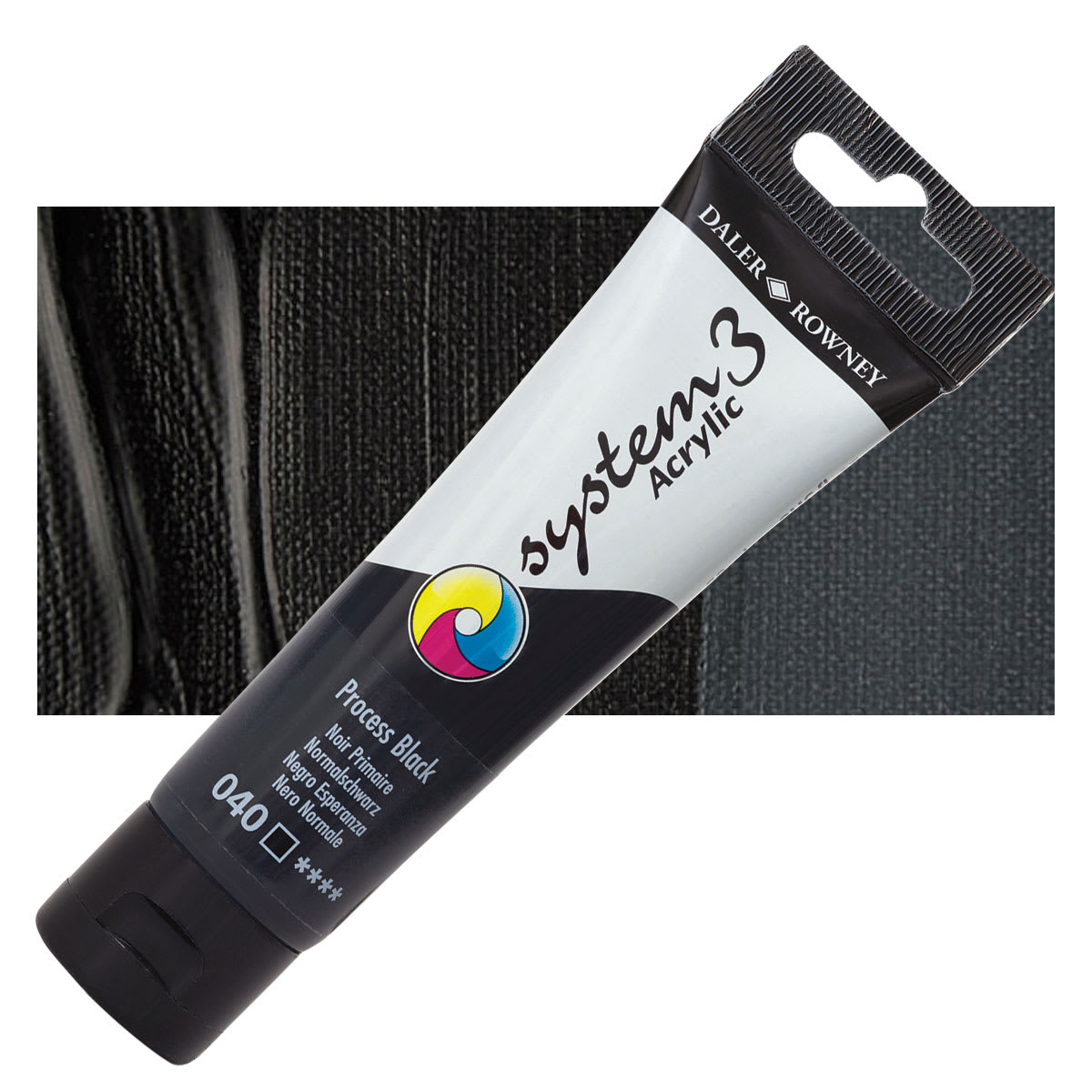 Daler-Rowney System3 Acrylic - Process Black, 59 ml tube and swatch