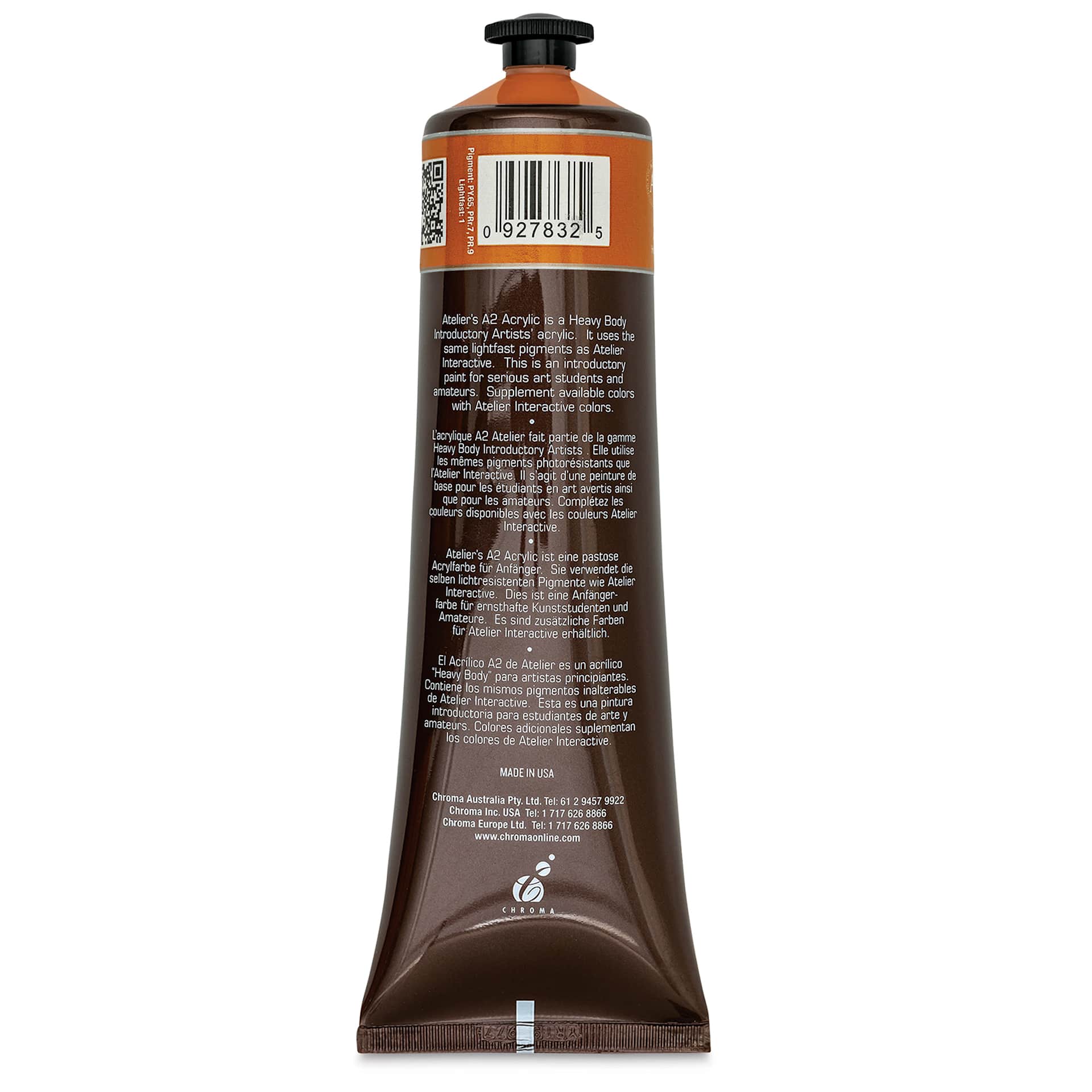 Chroma A2 Student Acrylics - Red Gold, 120 ml tube, back