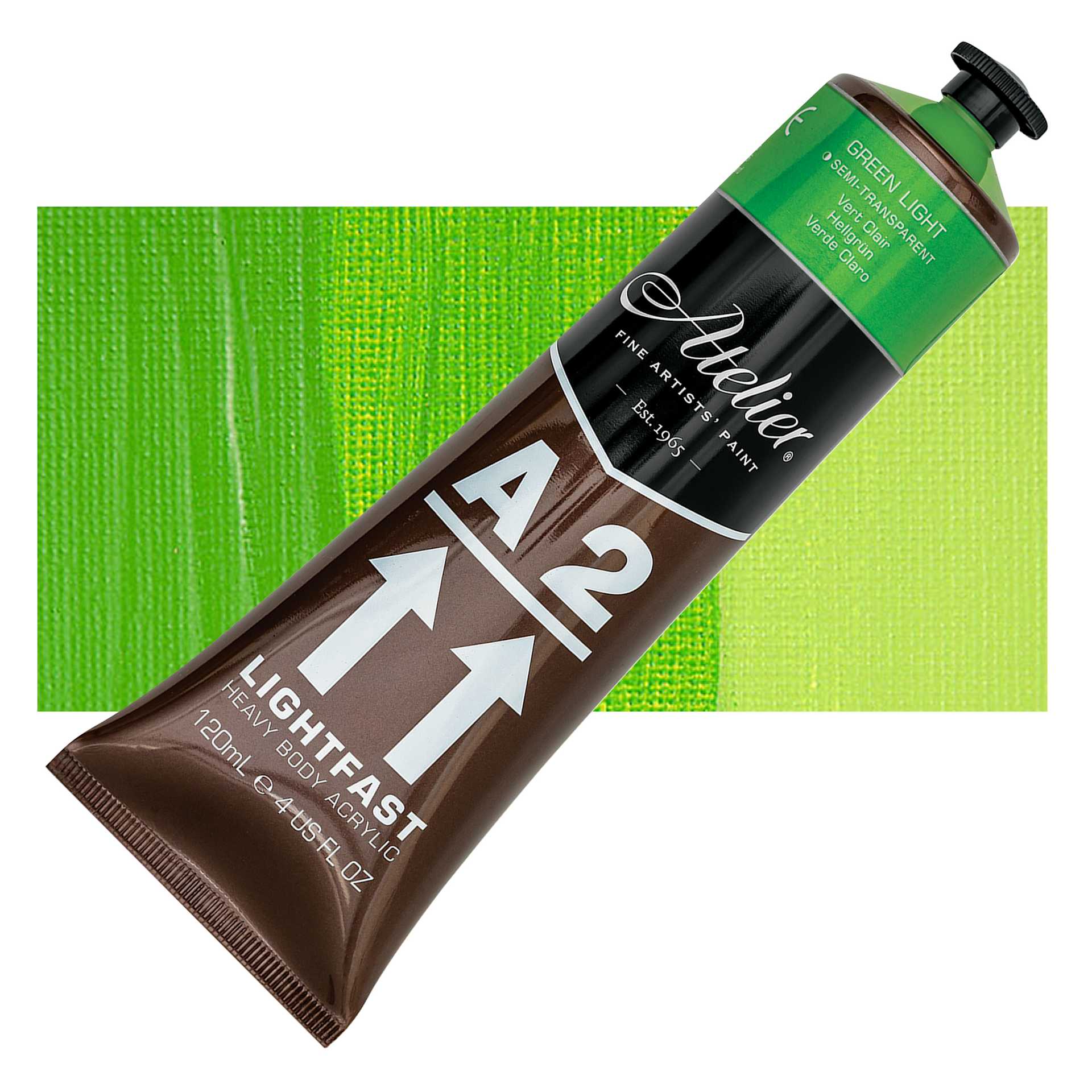 Chroma A2 Student Acrylic - Green Light, 120 ml tube and swatch