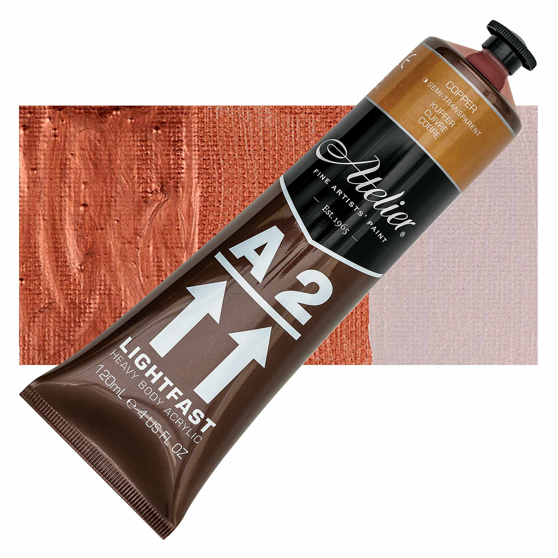 Chroma A2 Student Acrylic - Copper, 120 ml tube and swatch