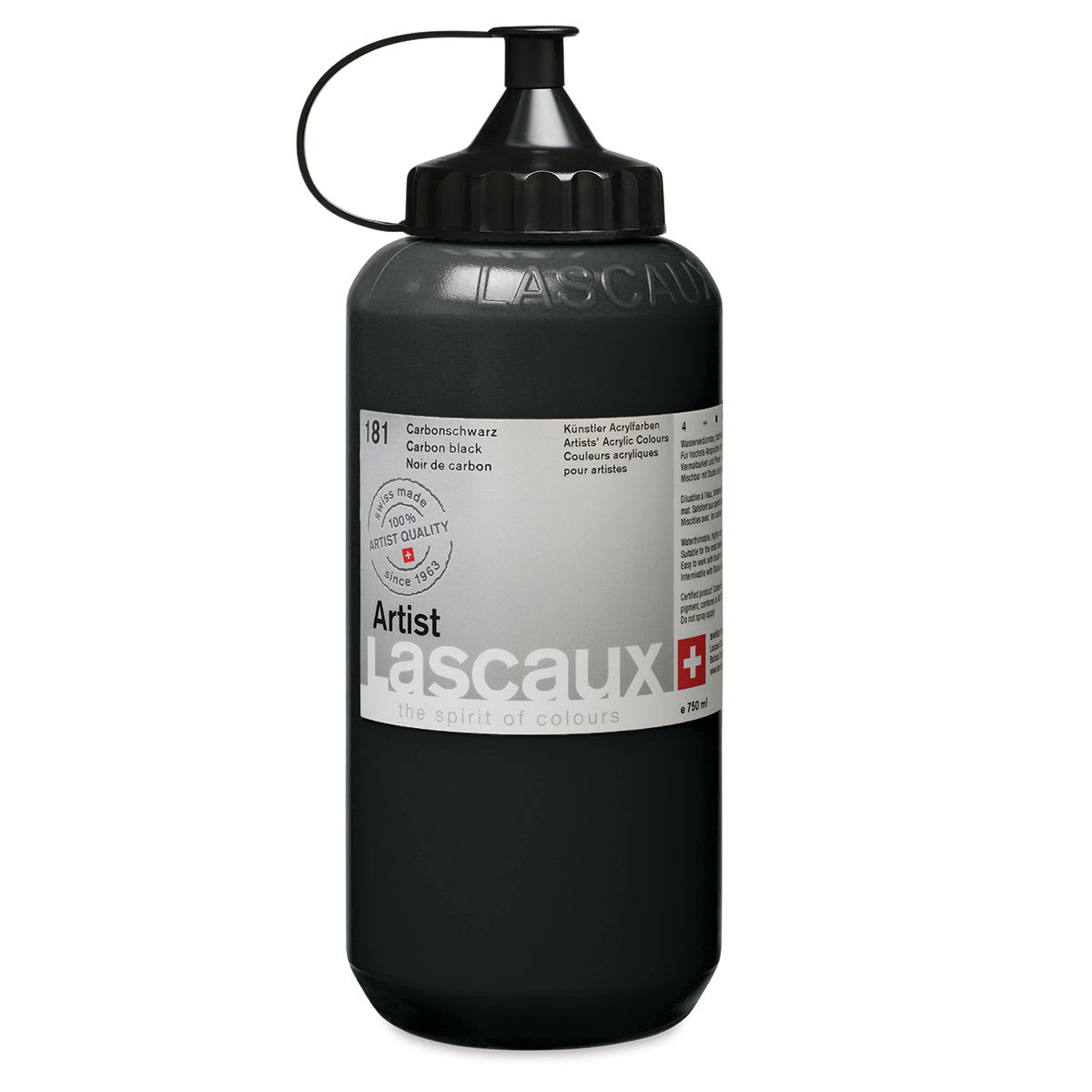 Lascaux Artist Acrylics - Carbon Black, 750 ml bottle