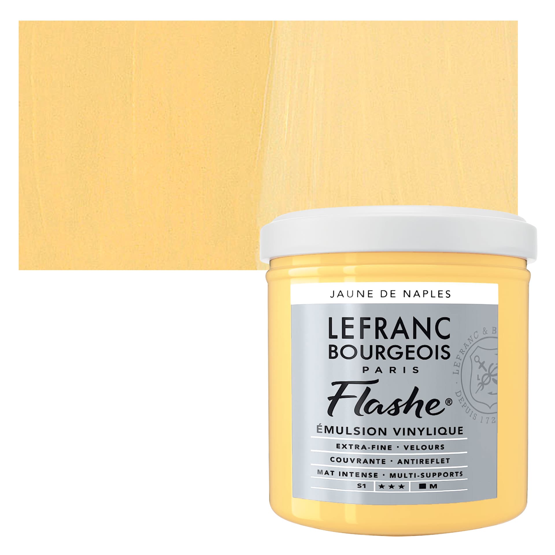 Lefranc & Bourgeois Flashe Vinyl Paint - Naples Yellow Hue, 125 ml jar and swatch