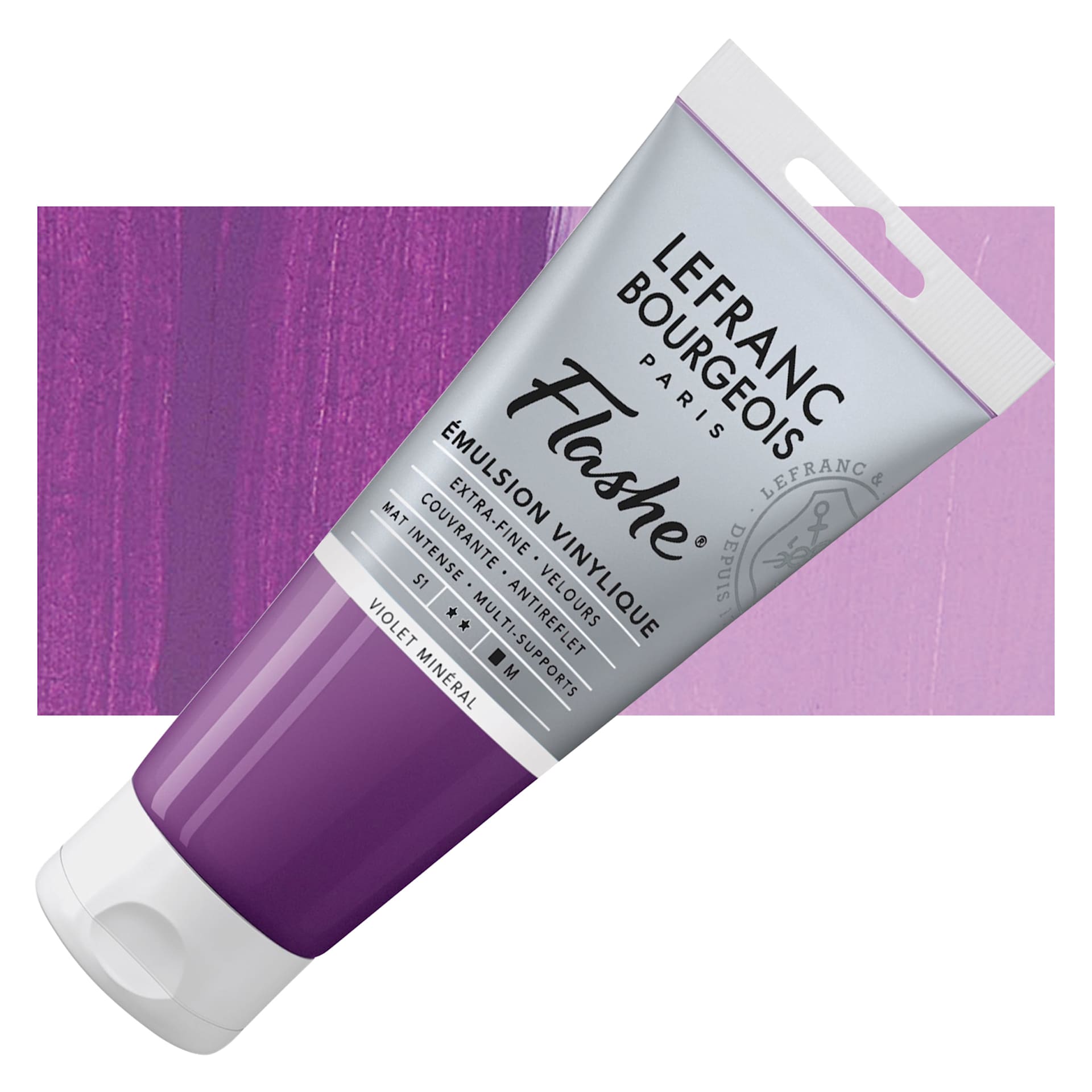 Lefranc & Bourgeois Flashe Vinyl Paint - Mineral Violet, 80 ml tube and swatch