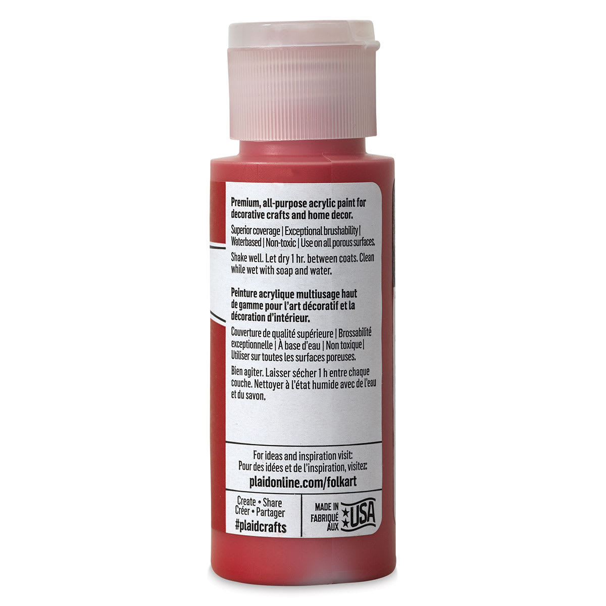 FolkArt Matte Acrylic Paint - Lipstick Red, 2 oz, Bottle (Back)