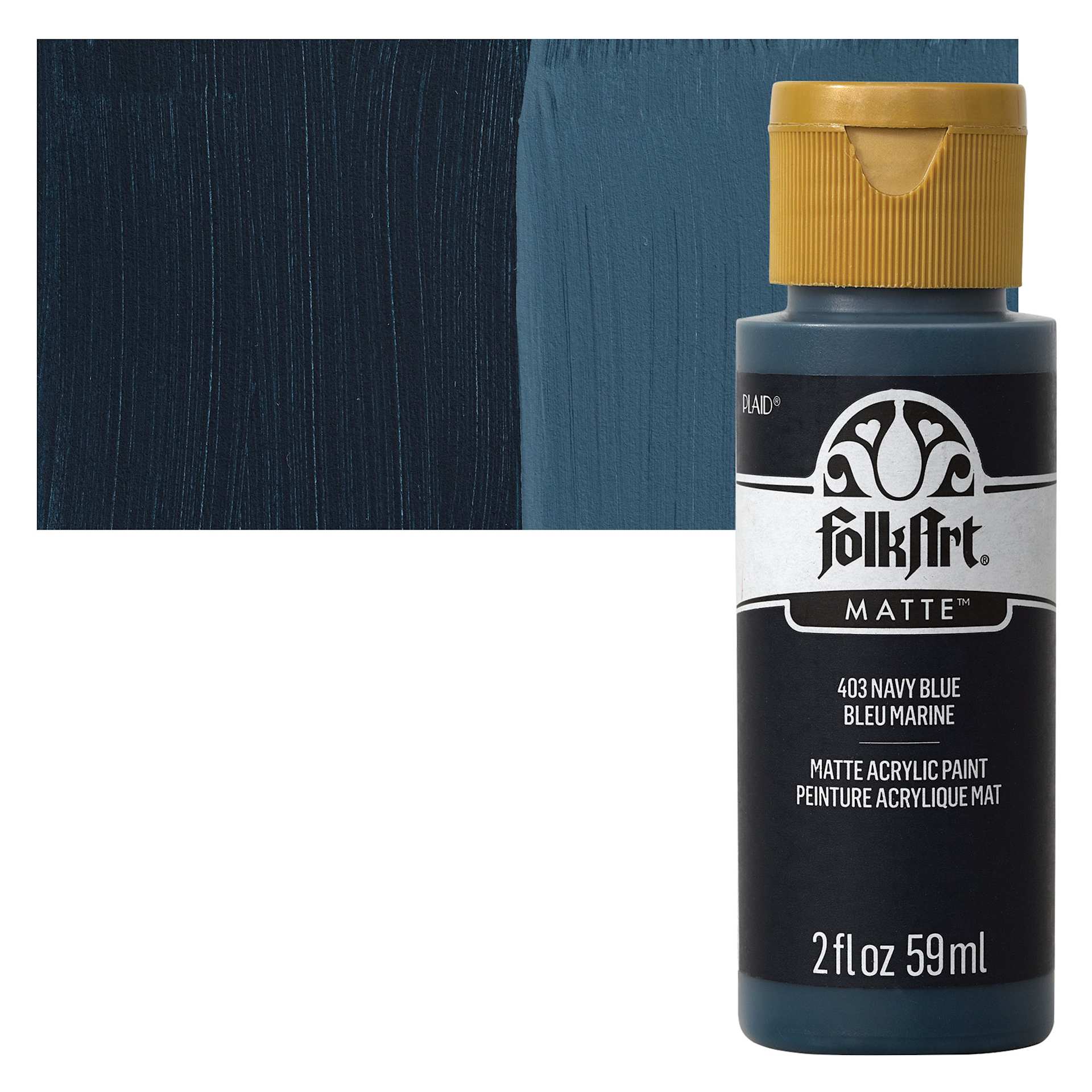 FolkArt Matte Acrylic Paint - Navy Blue, 2 oz, Bottle and swatch