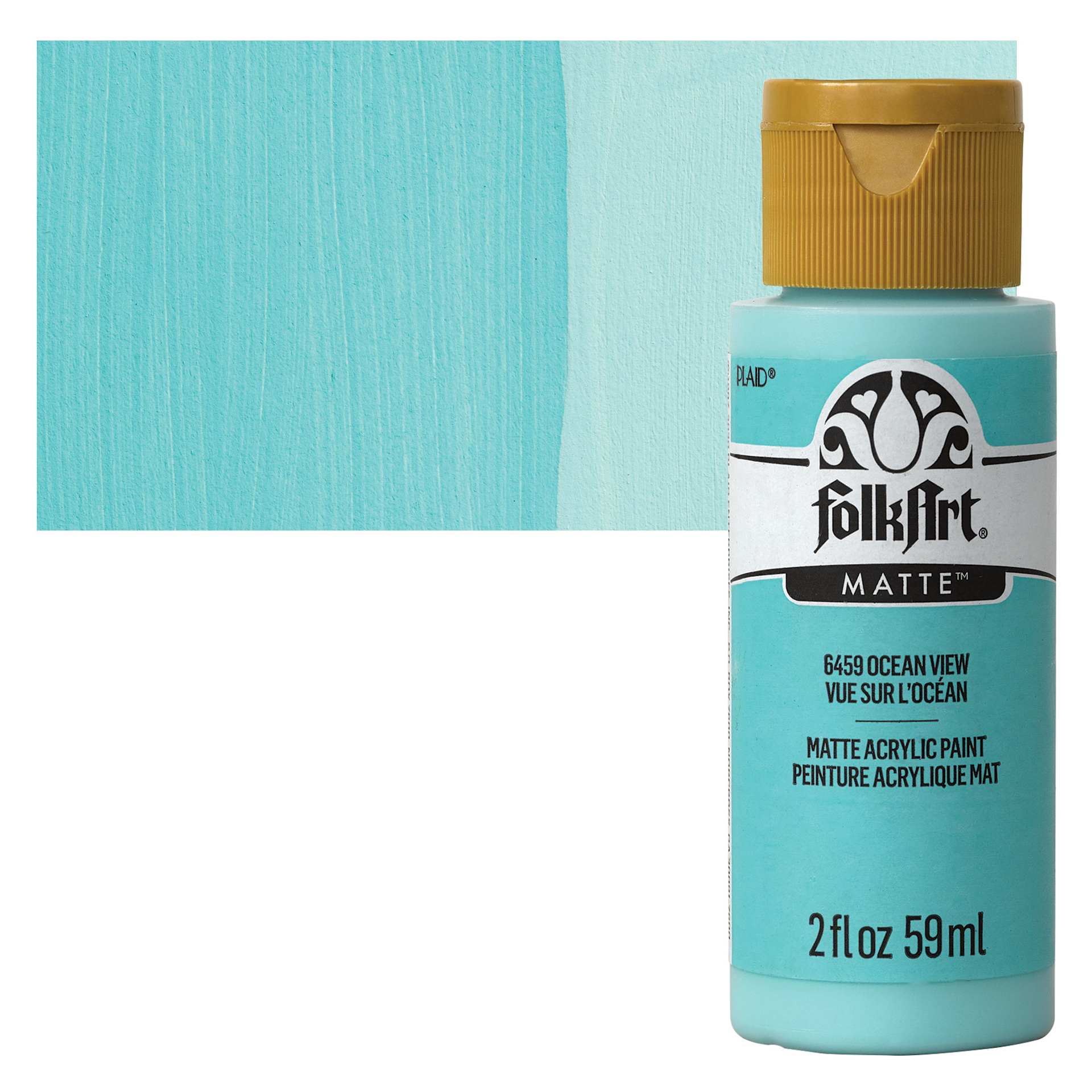 FolkArt Matte Acrylic Paint - Ocean View, 2 oz, Bottle and swatch