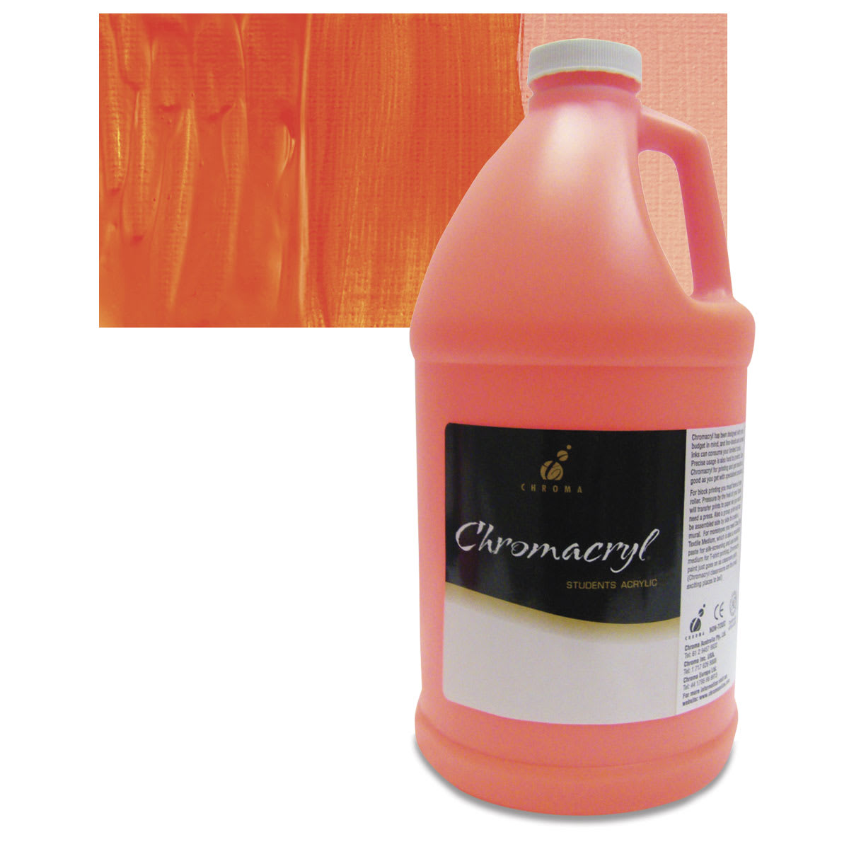 Chromacryl Students' Acrylic - Neon Orange, 64 oz bottle and swatch