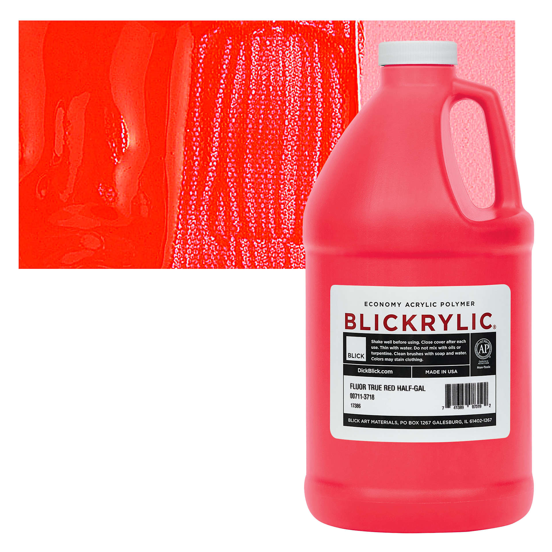Blickrylic Student Acrylic - Fluorescent True Red, Half Gallon and swatch