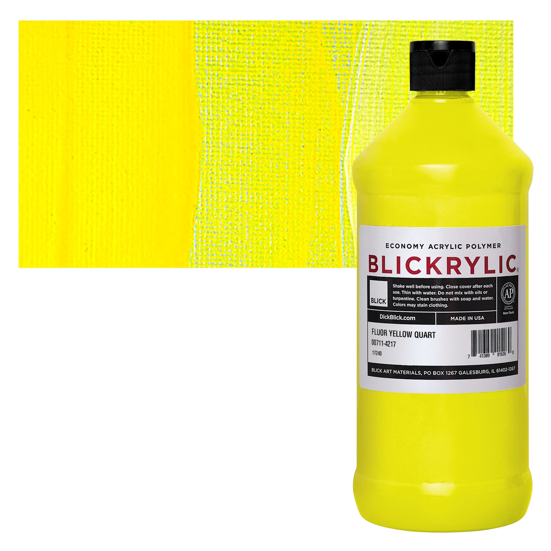 Blickrylic Student Acrylic - Fluorescent Yellow, Quart and swatch