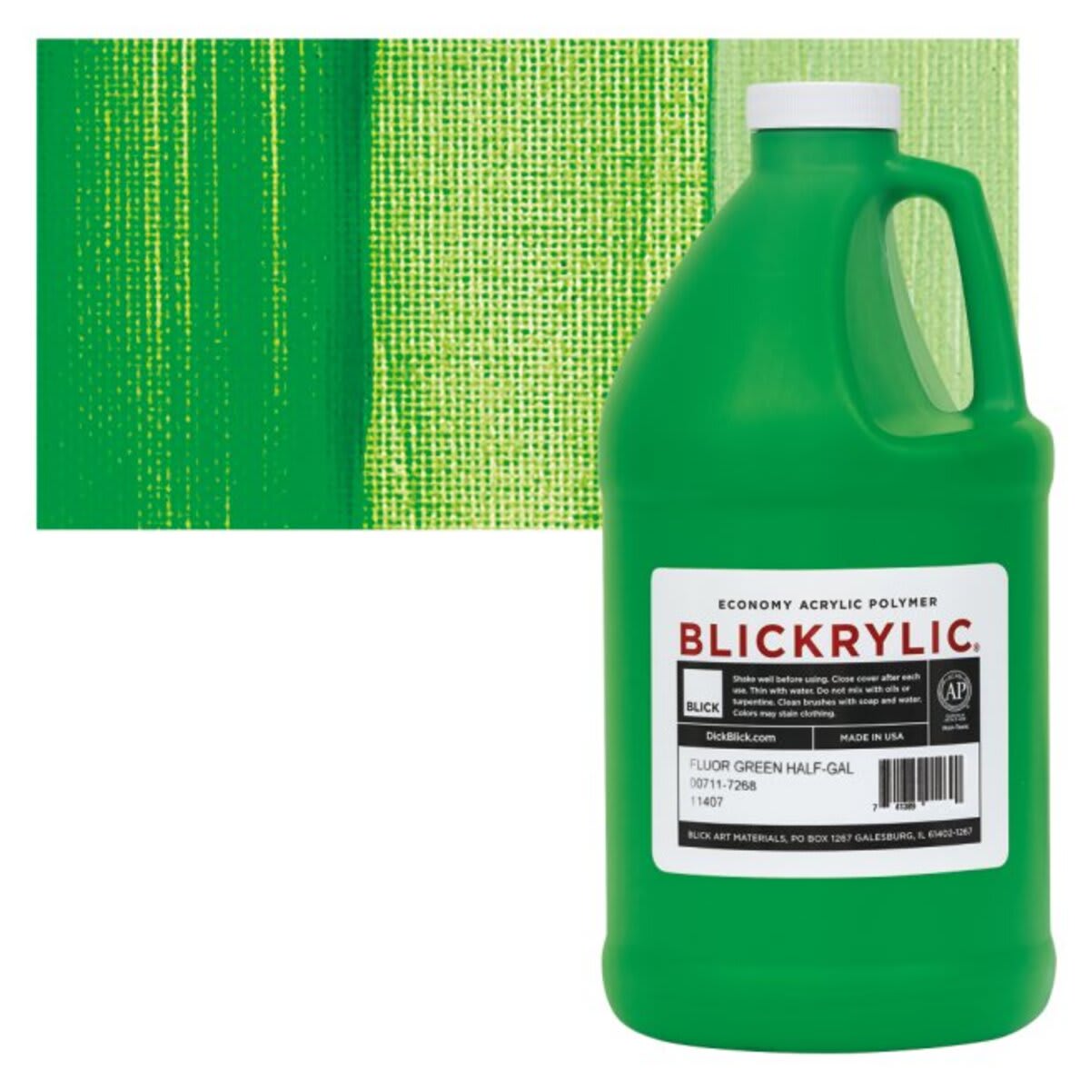 Blickrylic Student Acrylic - Fluorescent Green, Half Gallon and swatch