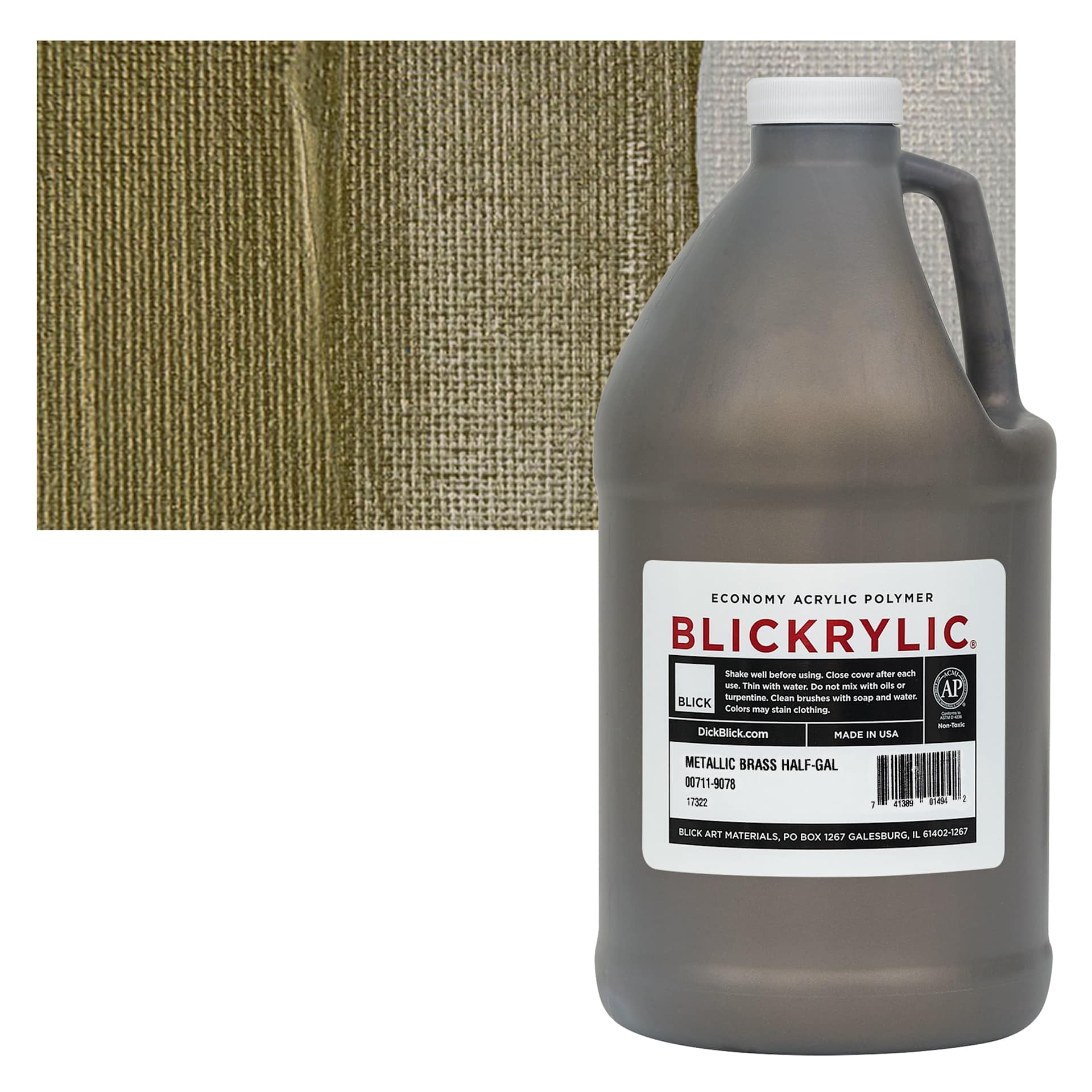 Blickrylic Student Acrylic - Metallic Brass, Half Gallon and swatch
