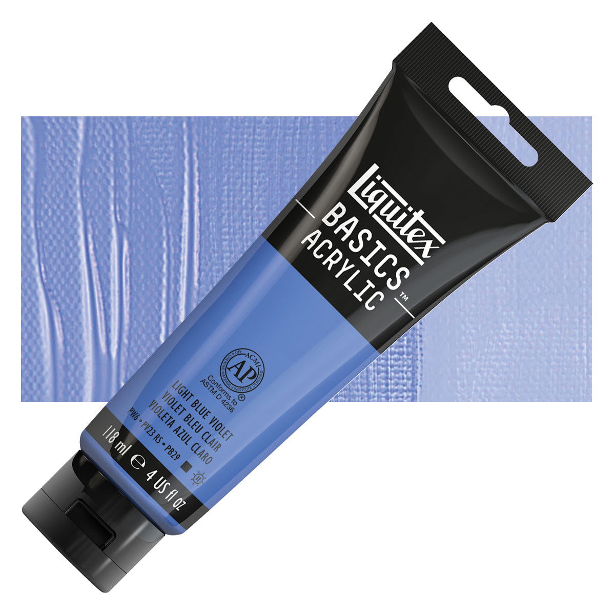Liquitex Basics Acrylic Paint - Light Blue Violet, 4 oz tube and swatch