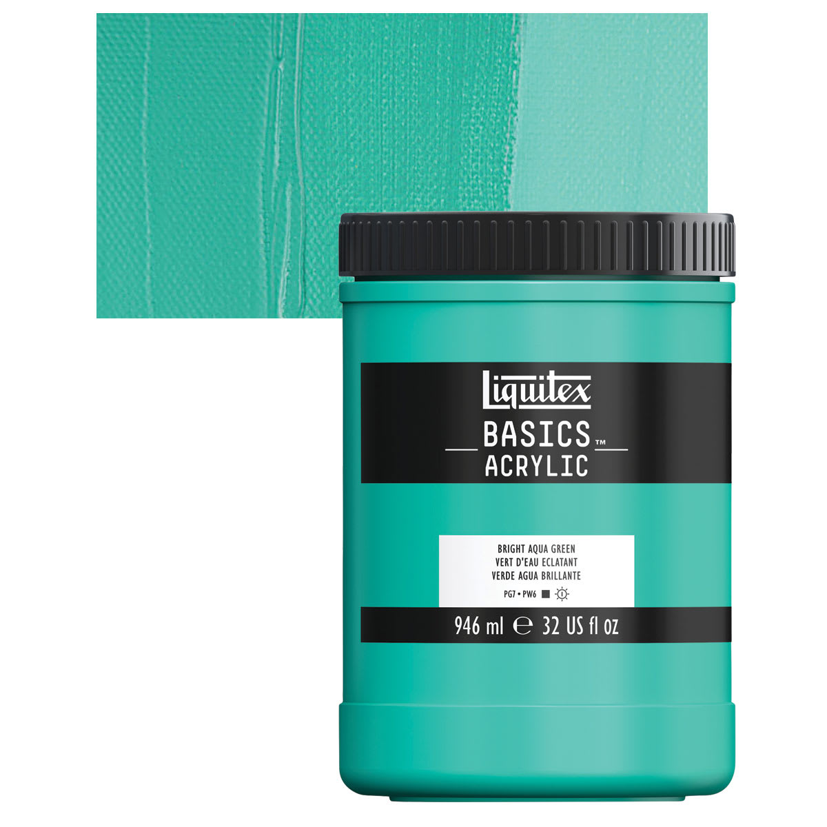 Liquitex Basics Acrylic Paint - Bright Aqua Green, 32 oz jar and swatch