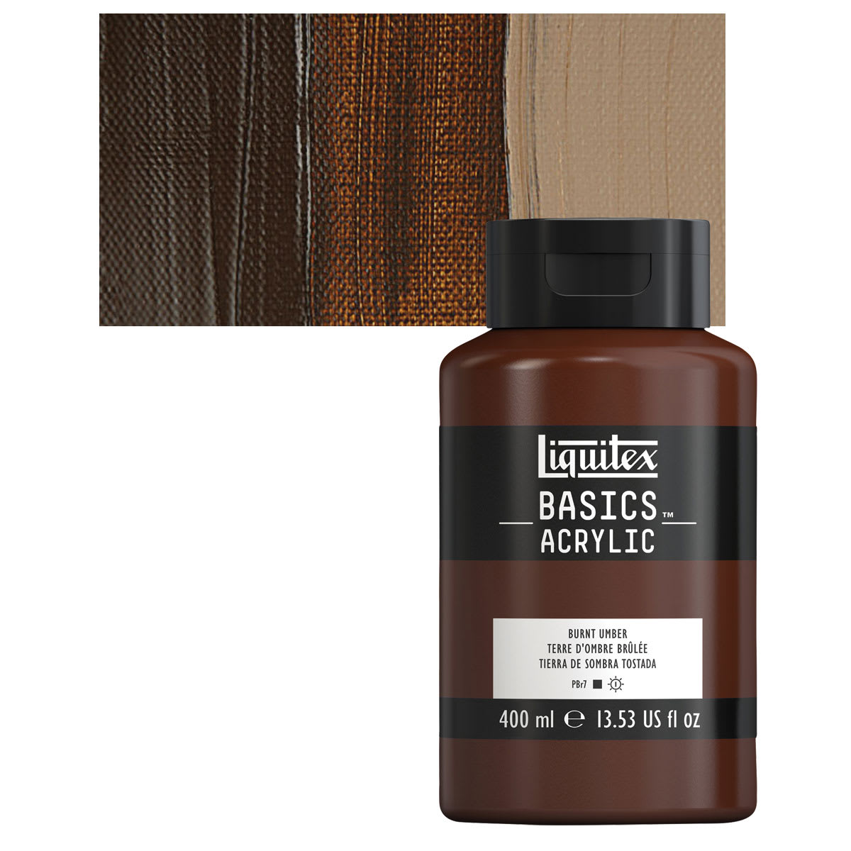 Liquitex Basics Acrylic Paint - Burnt Umber, 13.5 oz Bottle and swatch