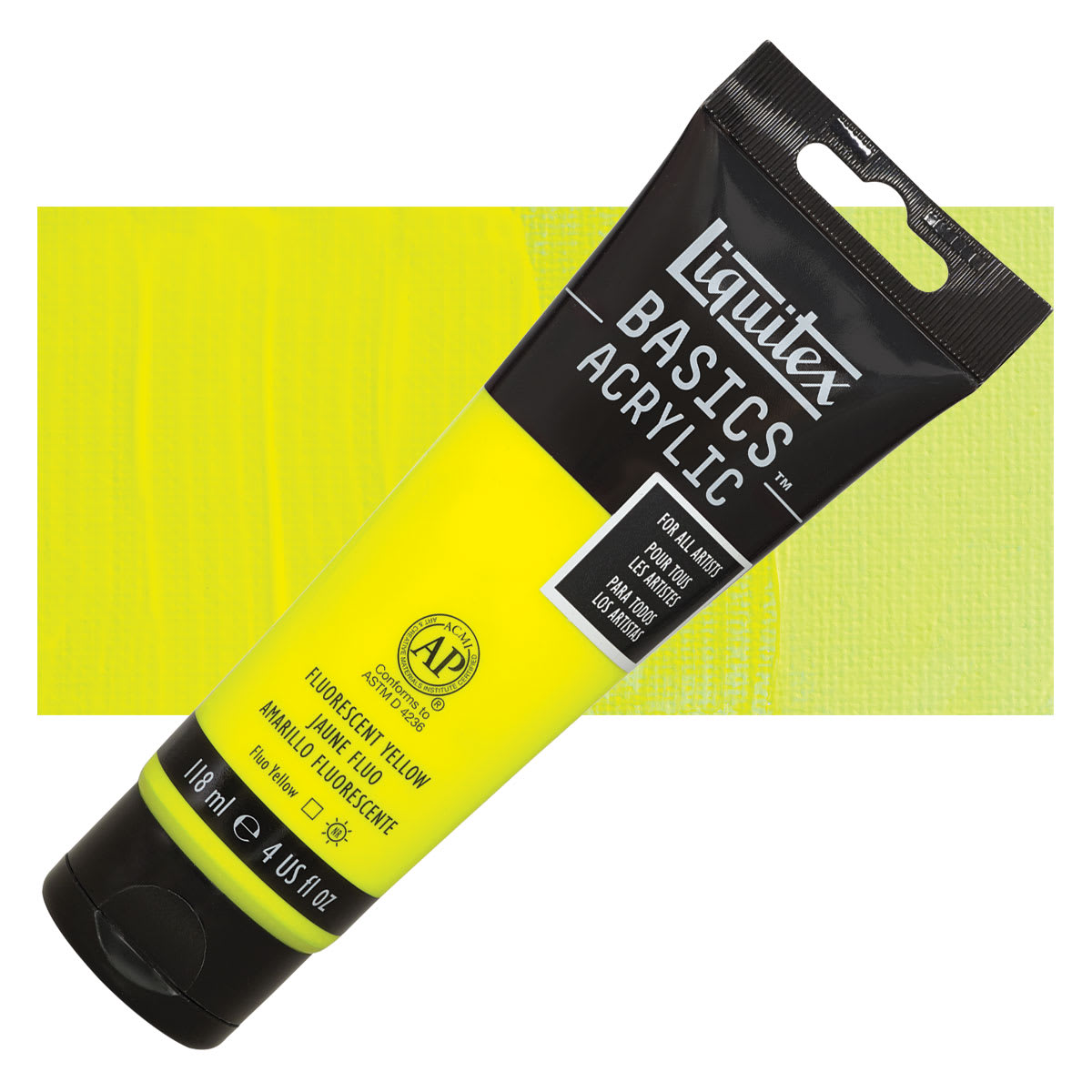 Liquitex Basics Acrylic Paint - Fluorescent Yellow, 4 oz tube and swatch