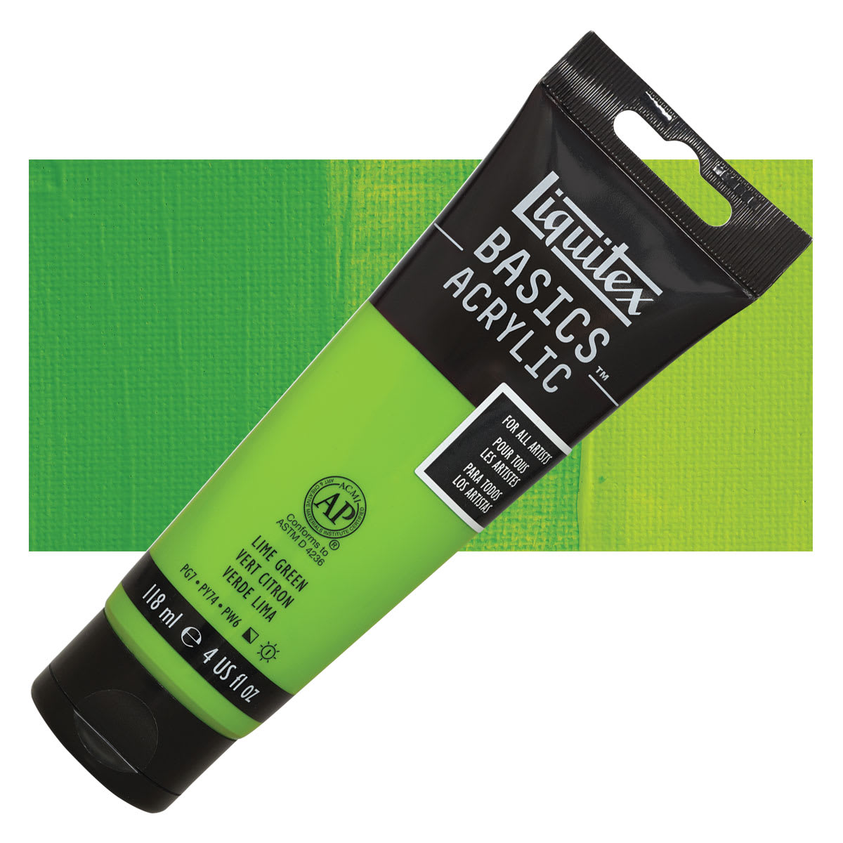 Liquitex Basics Acrylic Paint - Lime Green, 4 oz tube and swatch