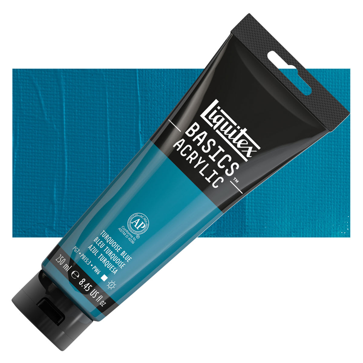 Liquitex Basics Acrylic Paint - Turquoise Blue, 8.5 oz Tube and swatch
