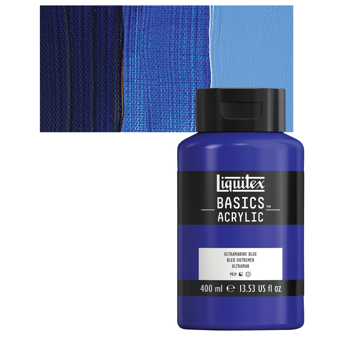 Liquitex Basics Acrylic Paint - Ultramarine Blue, 13.5 oz Bottle and swatch