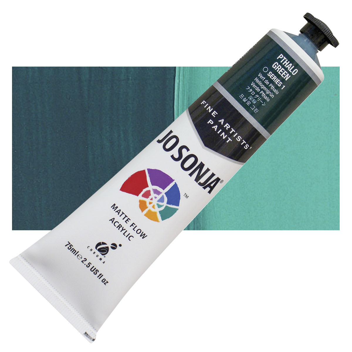Jo Sonja's Artist Acrylic - Phthalo Green, 2.5 oz tube and swatch