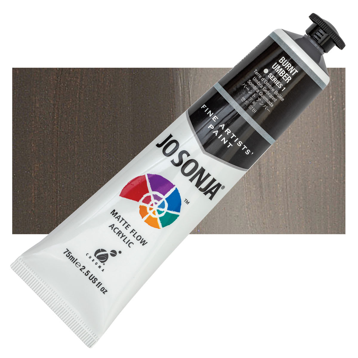 Jo Sonja's Artist Acrylic - Brunt Umber, 2.5 oz tube and swatch