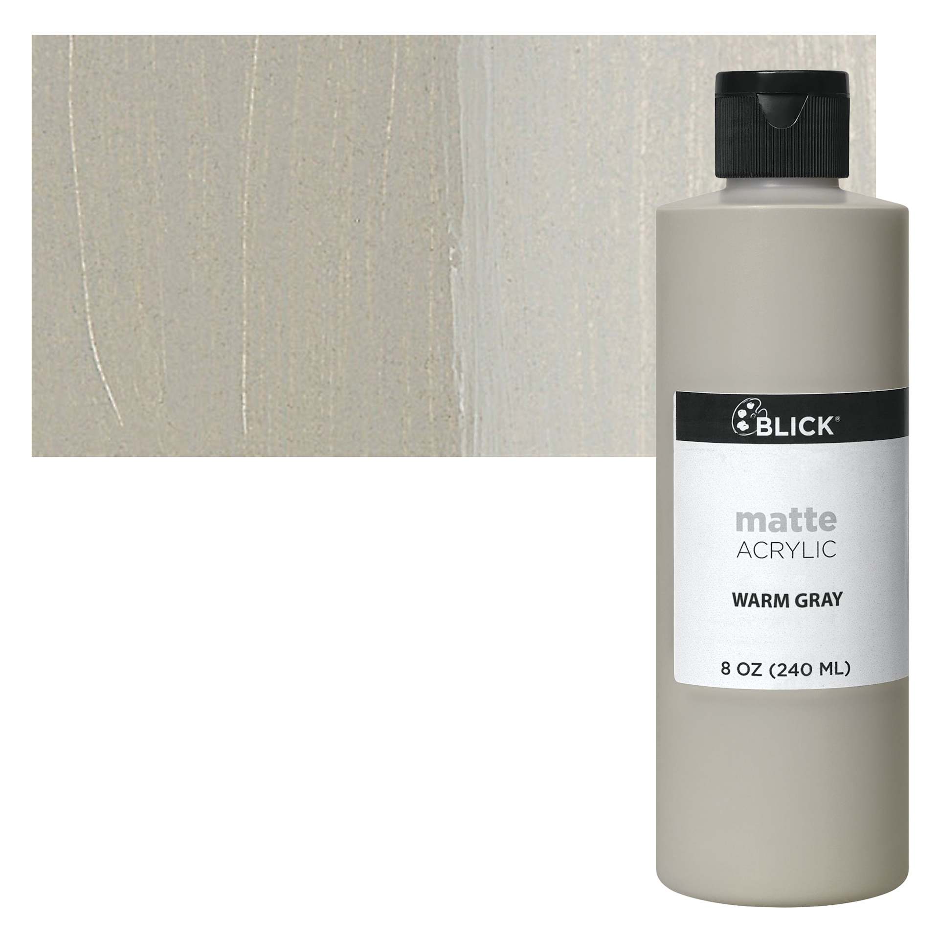 Blick Matte Acrylic - Warm Gray, 8 oz bottle and swatch