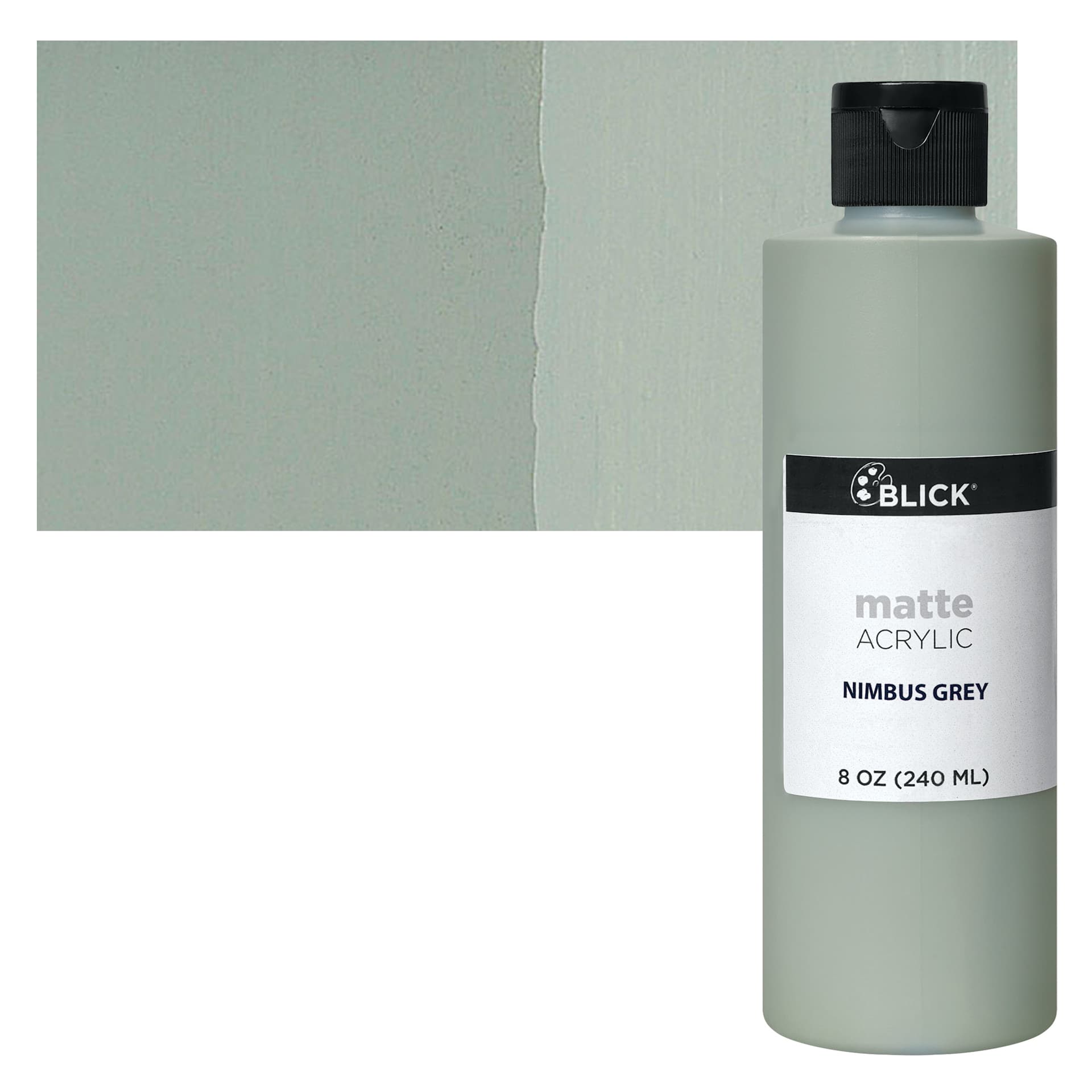 Blick Matte Acrylic - Nimbus Gray, 8 oz bottle and swatch